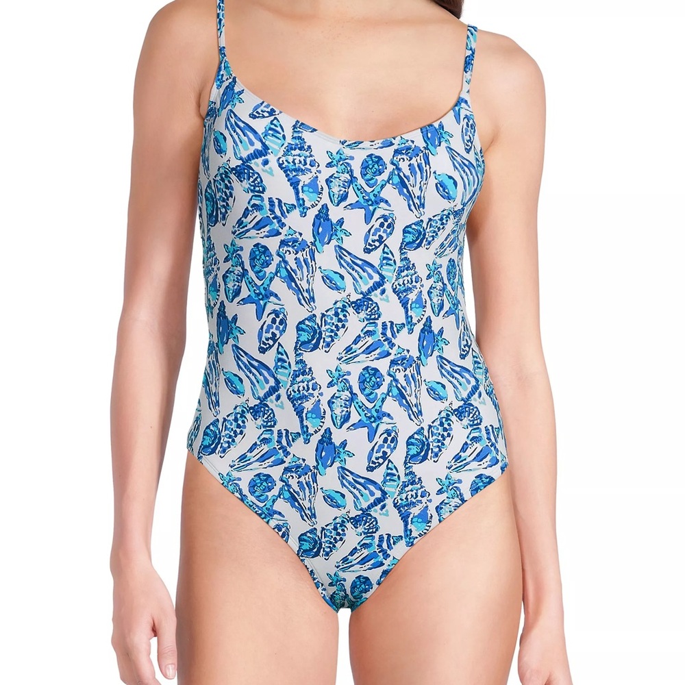 New Lily Pulitzer Barefoot In Paradise Lima  Shell One Piece Swimsuit size 12